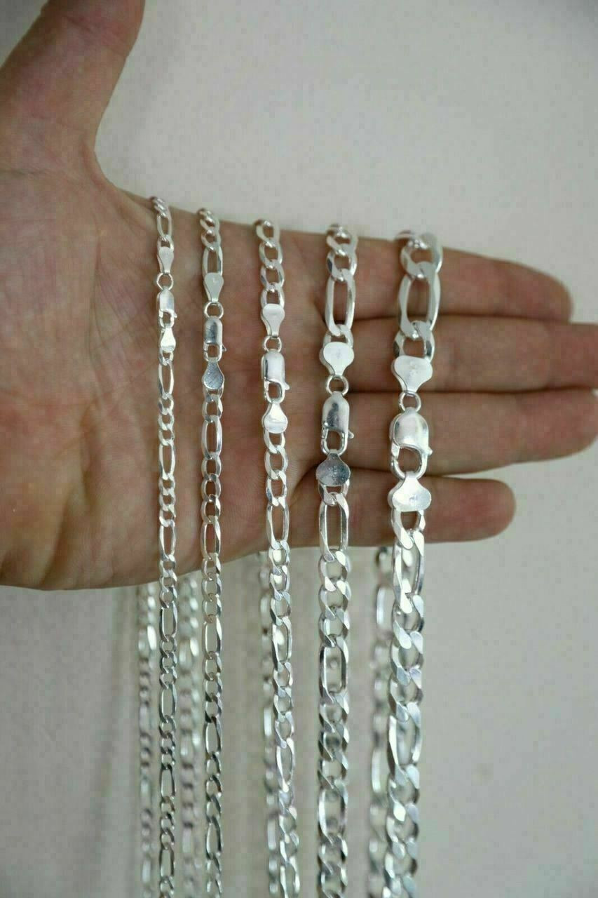 Solid 925 Sterling Silver Figaro Chain Necklace ITALY Men Women