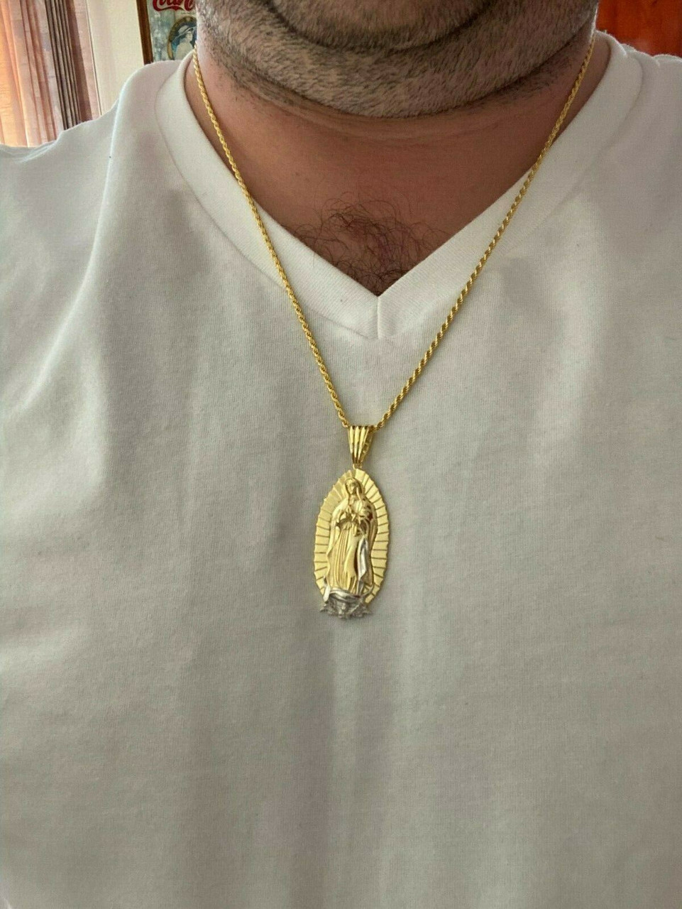 harlembling mens virgin mary pendant 14k gold over solid 925 sterling silver necklace 71469.1664375881