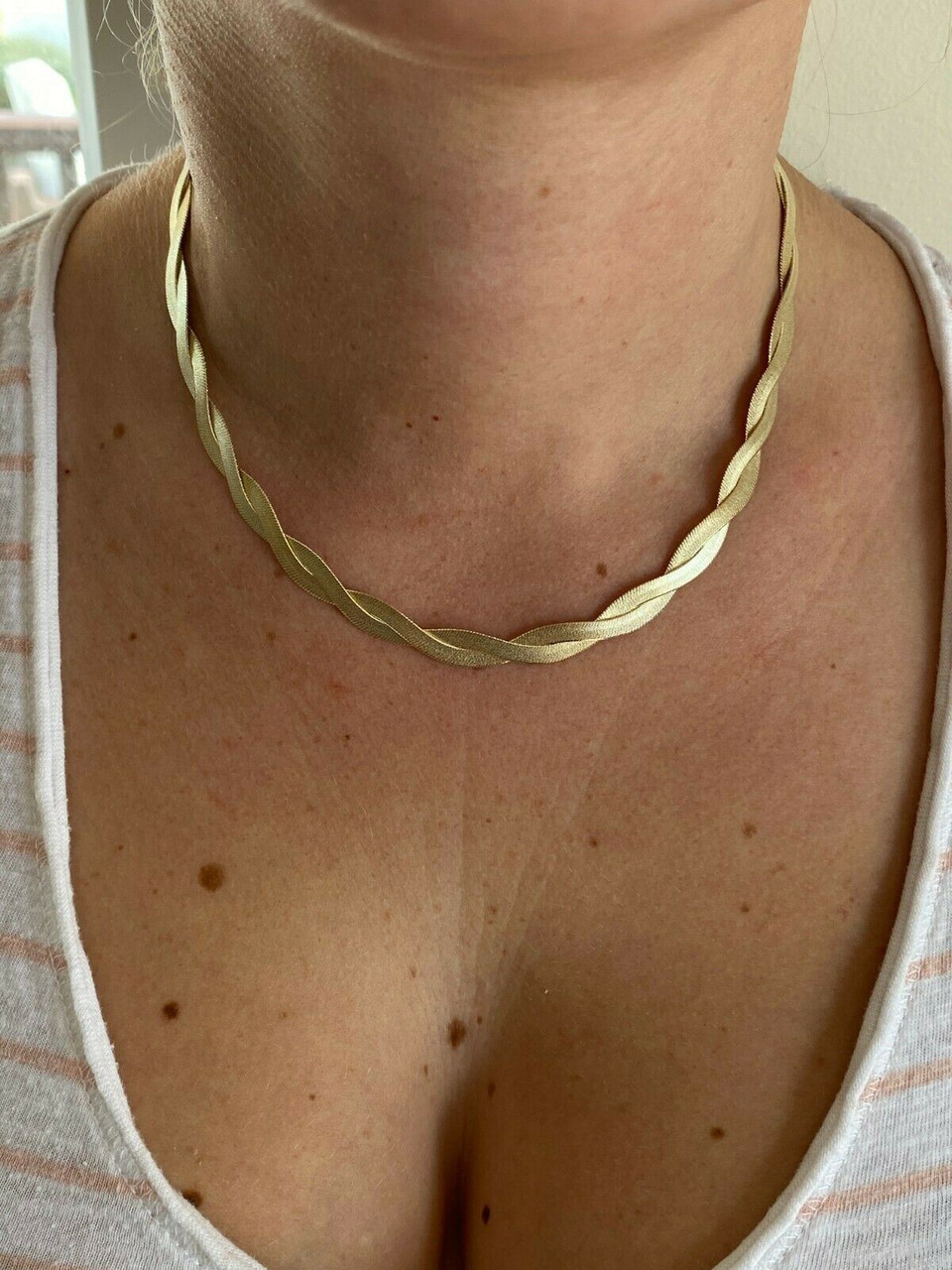 14K YELLOW GOLD BRAIDED HERRINGBONE NECKLACE | Patty Q's Jewelry Inc