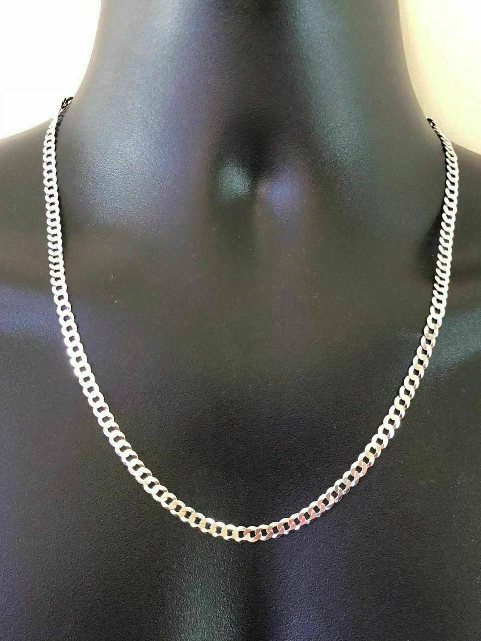 Solid 925 Silver Diamond Cut Flat Miami Curb Cuban Link Chain Necklace  3-11mm