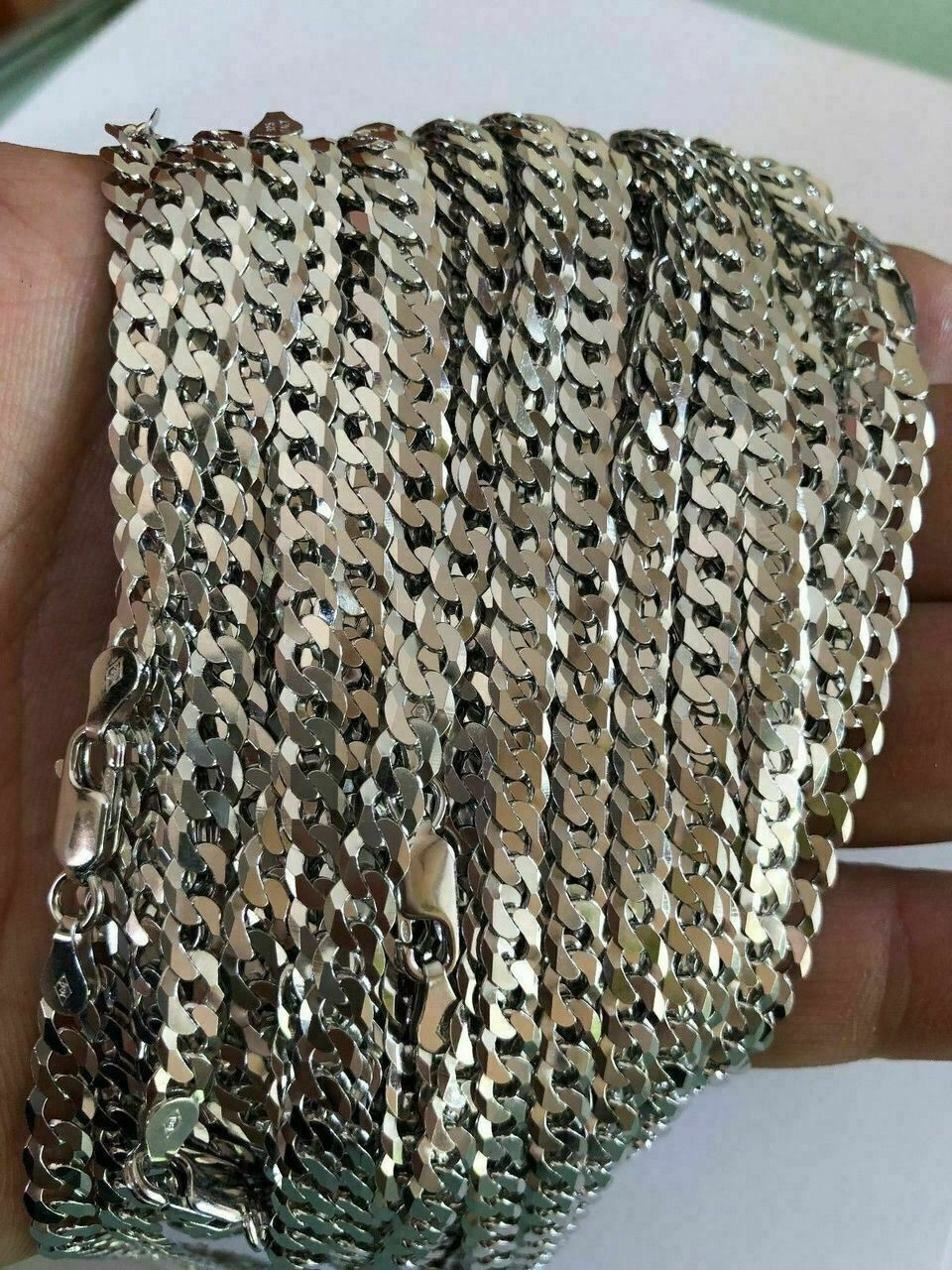 Solid 925 Silver Diamond Cut Flat Miami Curb Cuban Link Chain