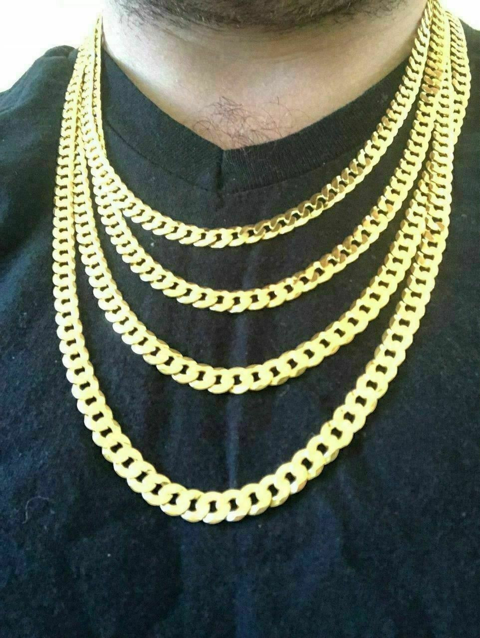 Men's Shiny 7mm Flat Miami Cuban Chain 14k Gold Over Solid 925