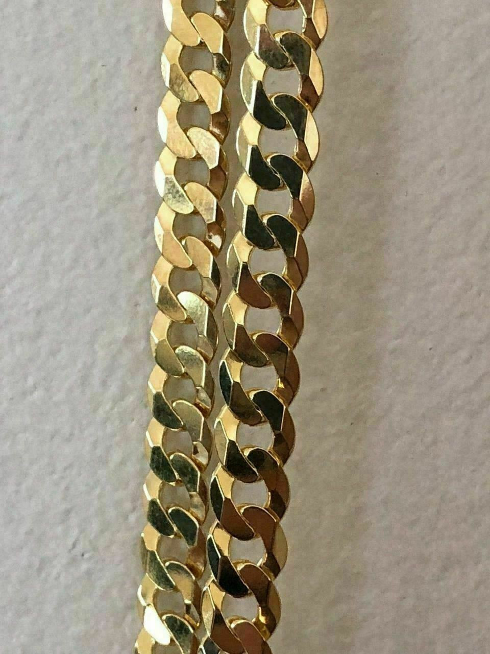 Men's Shiny 7mm Flat Miami Cuban Chain 14k Gold Over Solid 925