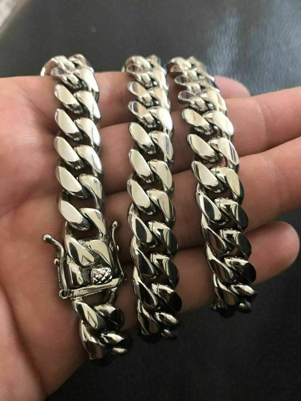 12mm Miami Cuban Link Bracelet & Chain Set Stainless Steel Looks Like ...