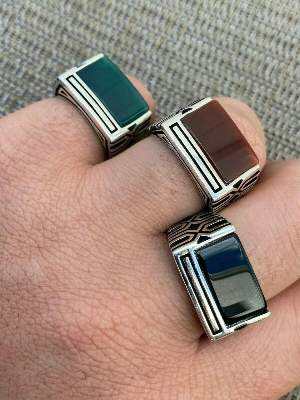 man ring sterling silver 925 all sizes onyx natural agate semi