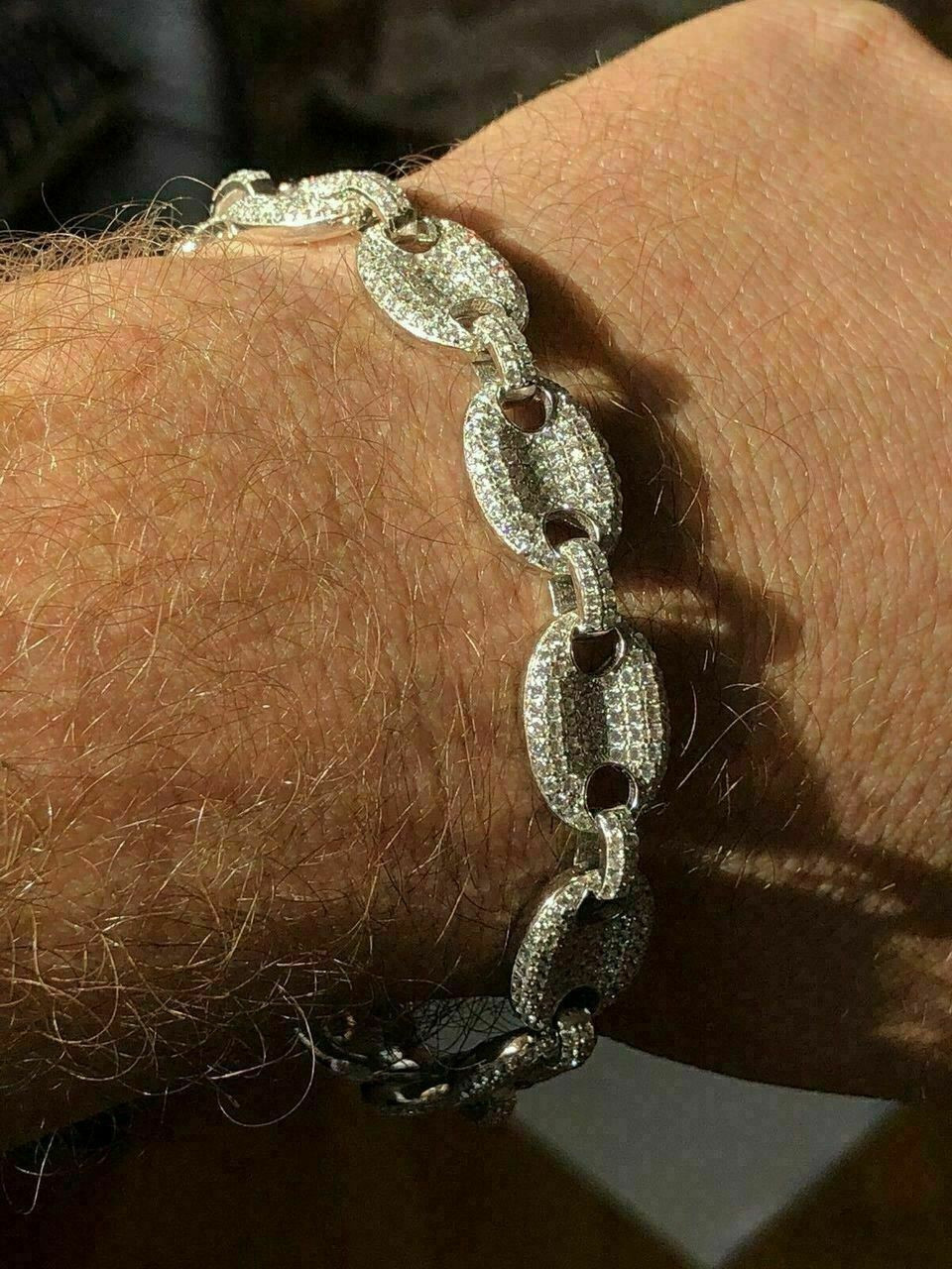 Mens 12mm Gucci Link Bracelet Solid 925 Sterling Silver ICY Man Made  Diamond 6-9