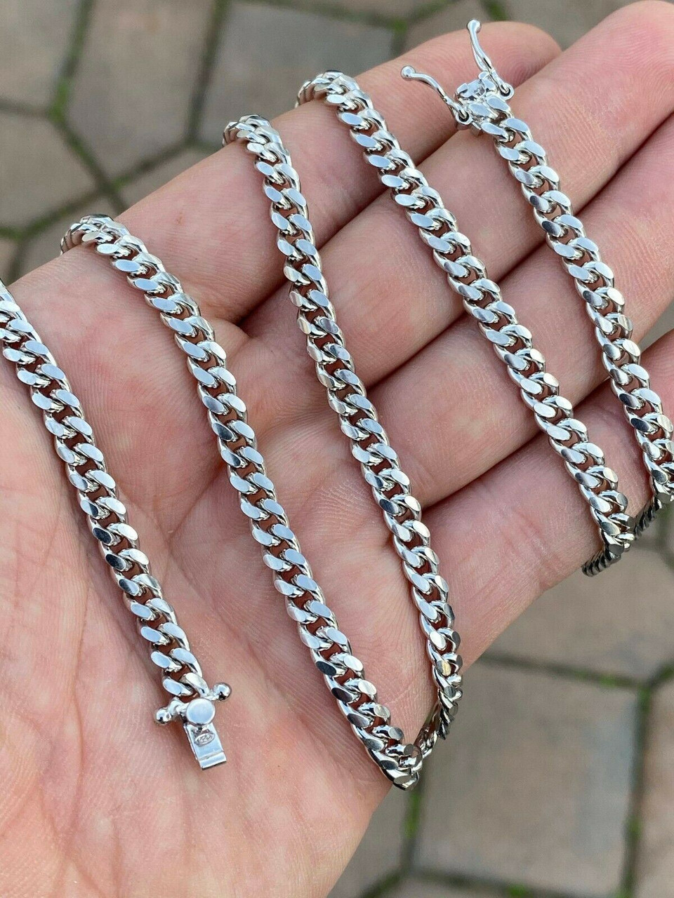6mm 925 Solid Miami Cuban Sterling Silver Box Lock Chain Real