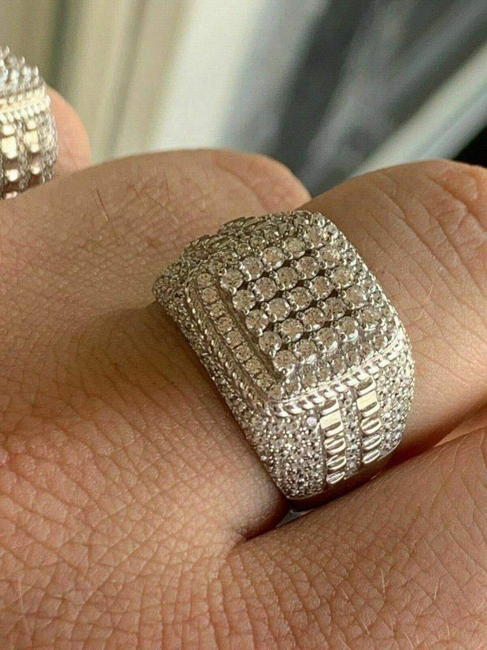Men 925 Sterling Silver Icy Bling CZ Hiphop 3D Square Cross Ring*SR245