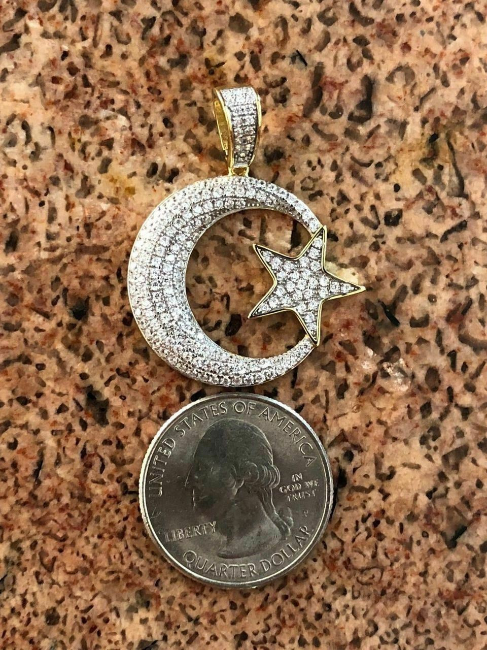harlembling mens solid 925 silver crescent moon and star islam muslim arabic pendant iced icy 50889.1664377217