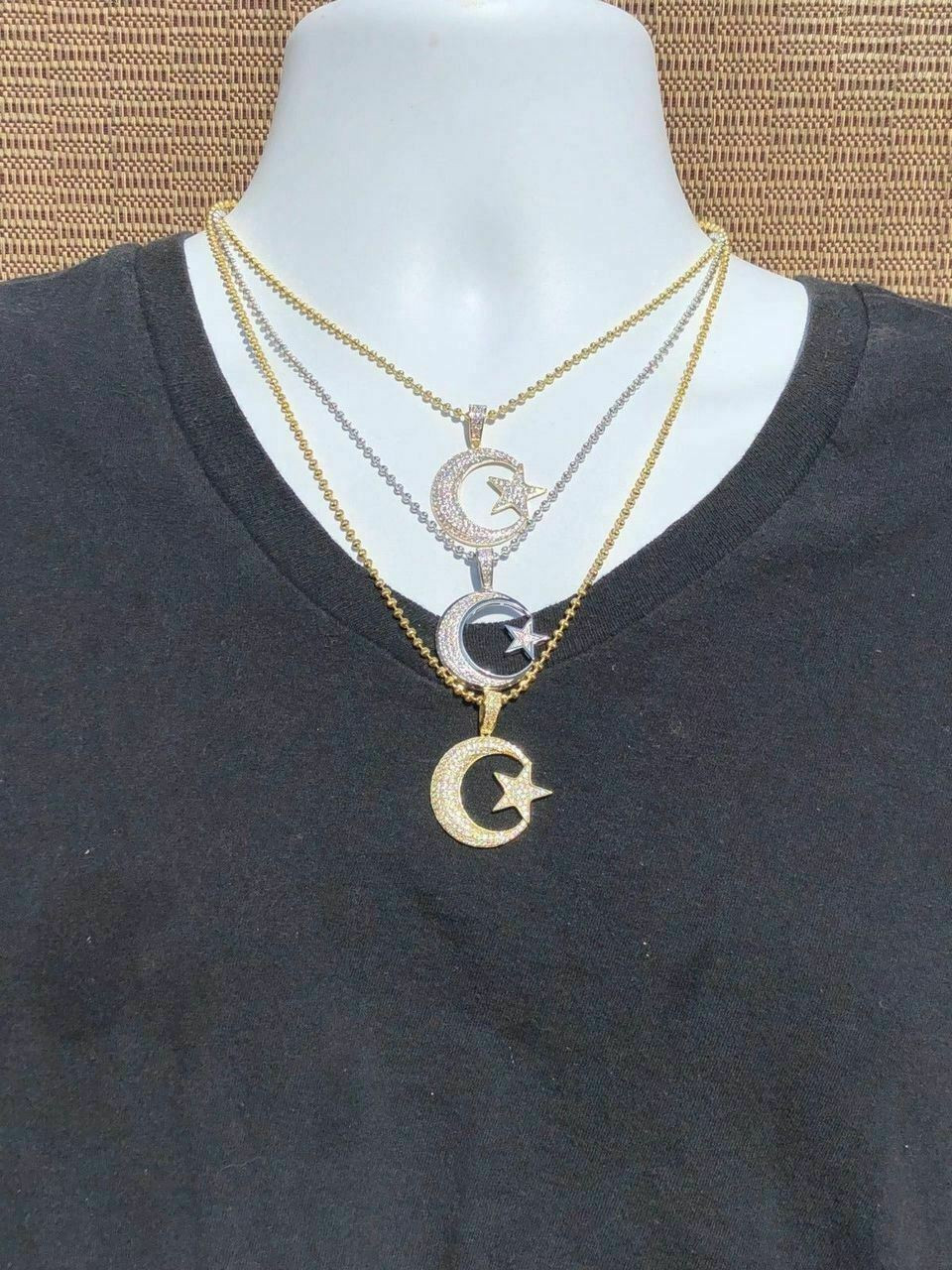 Men's crescent MOON & Star Necklace Men's Hammered Silver Stainless Steel Crescent  Moon Star Coin Amulet Necklace Mens Chain Necklace - Etsy