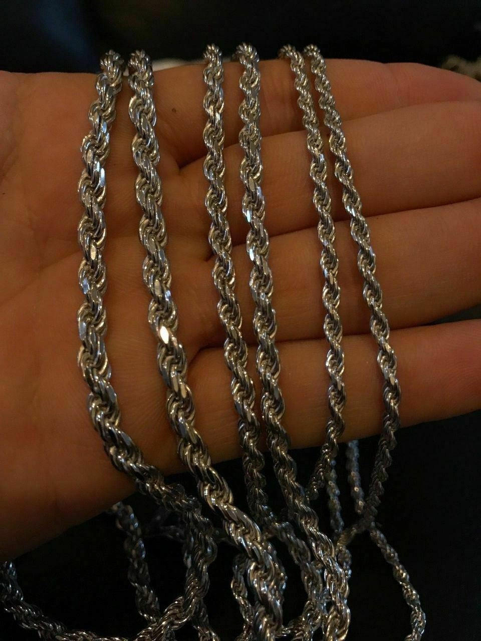 4mm 925 Silver Rope Chain Necklace Sterling Silver 16 18 20 22 24 26 28 30  inch italian unisex men women woman man