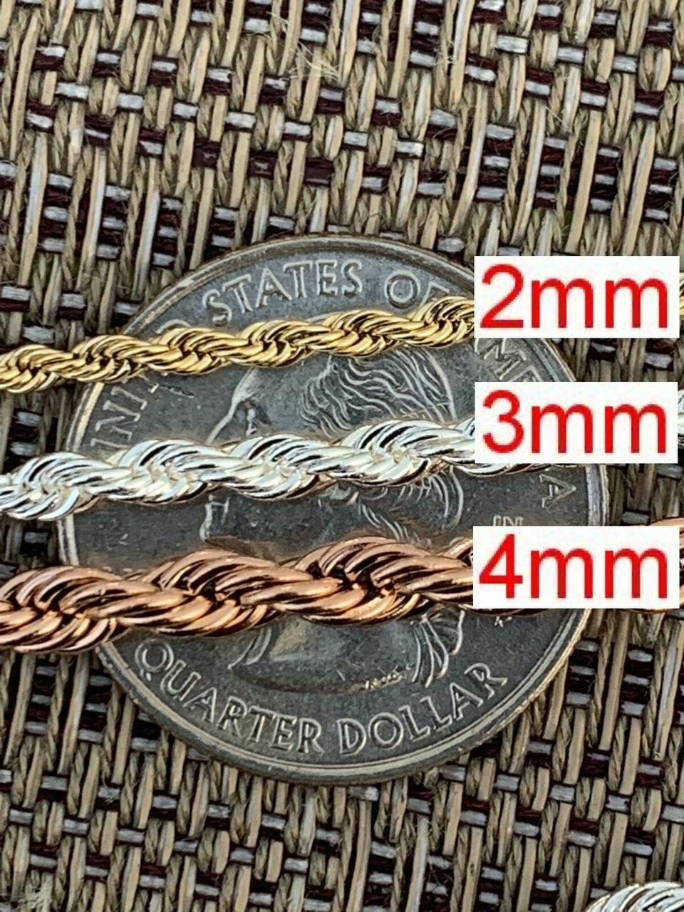 Men's Real Rope Chain Necklace 14k Rose Gold Over Stainless Steel 2mm-6mm  18-30