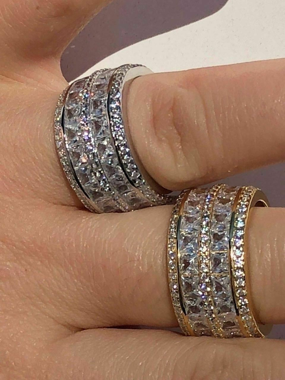 Solid 925 Silver Diamond Tennis Wedding Band Ring His Hers Set