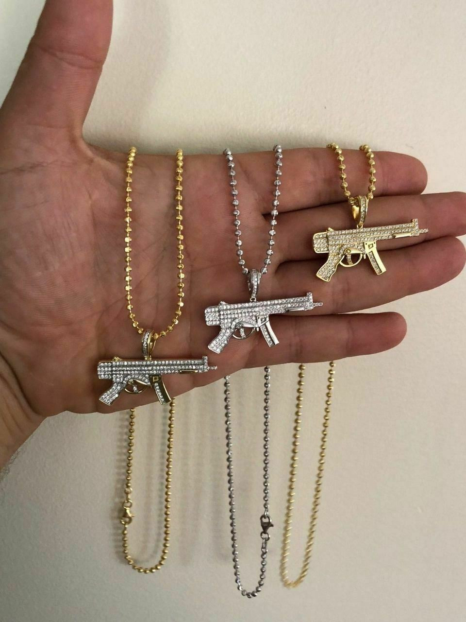 MEN'S GOLD AK-47 RIFLE GUN PENDANT W 5mm 24