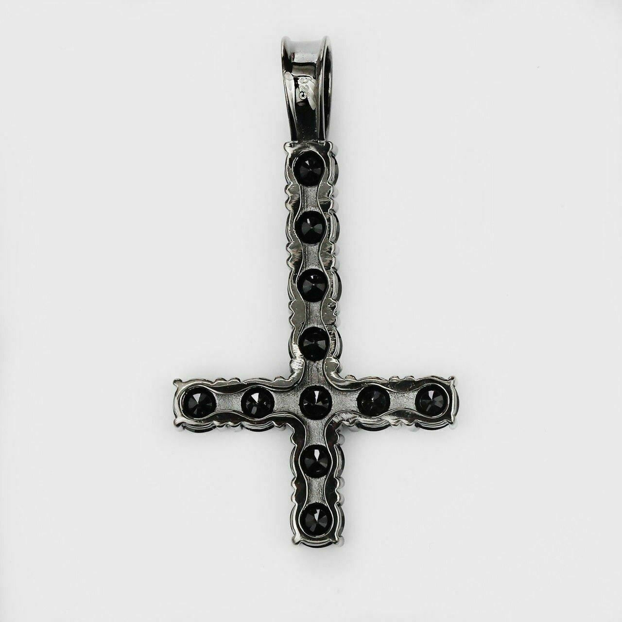 harlembling tennis chain w upside down cross solid real 925 silver 4mm black diamonds 1 row 09242.1664381377