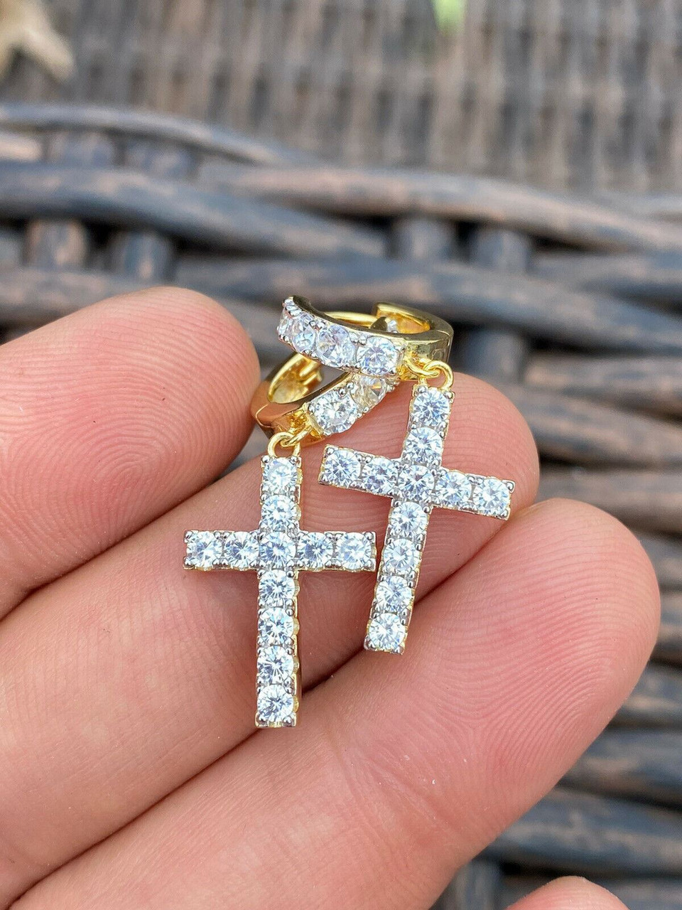 Cross Earrings 14k with Diamond - Mills Jewelers