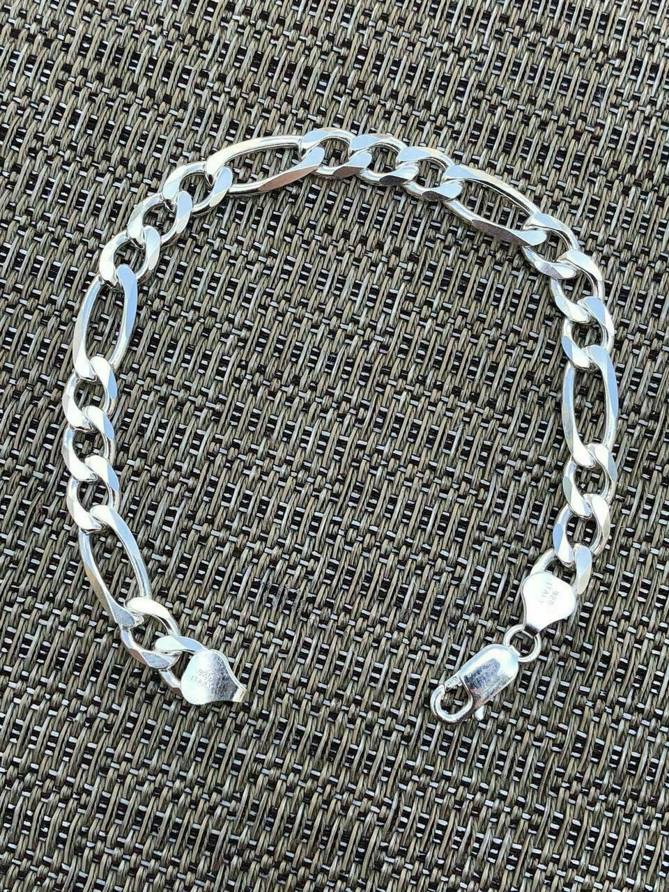 Sterling Silver Diamond-Cut Figaro Link Chain 2.9mm Solid 925 Italy Bracelet  8