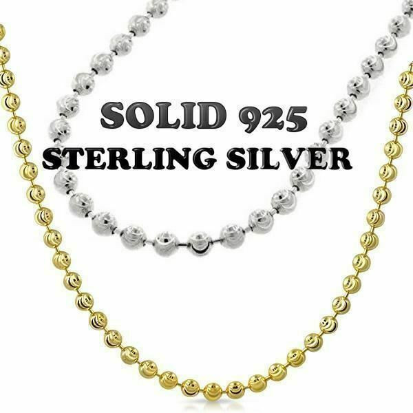 Ball Moon Chain SOLID 925 Silver 14k Yellow Gold / Rhodium Diamond