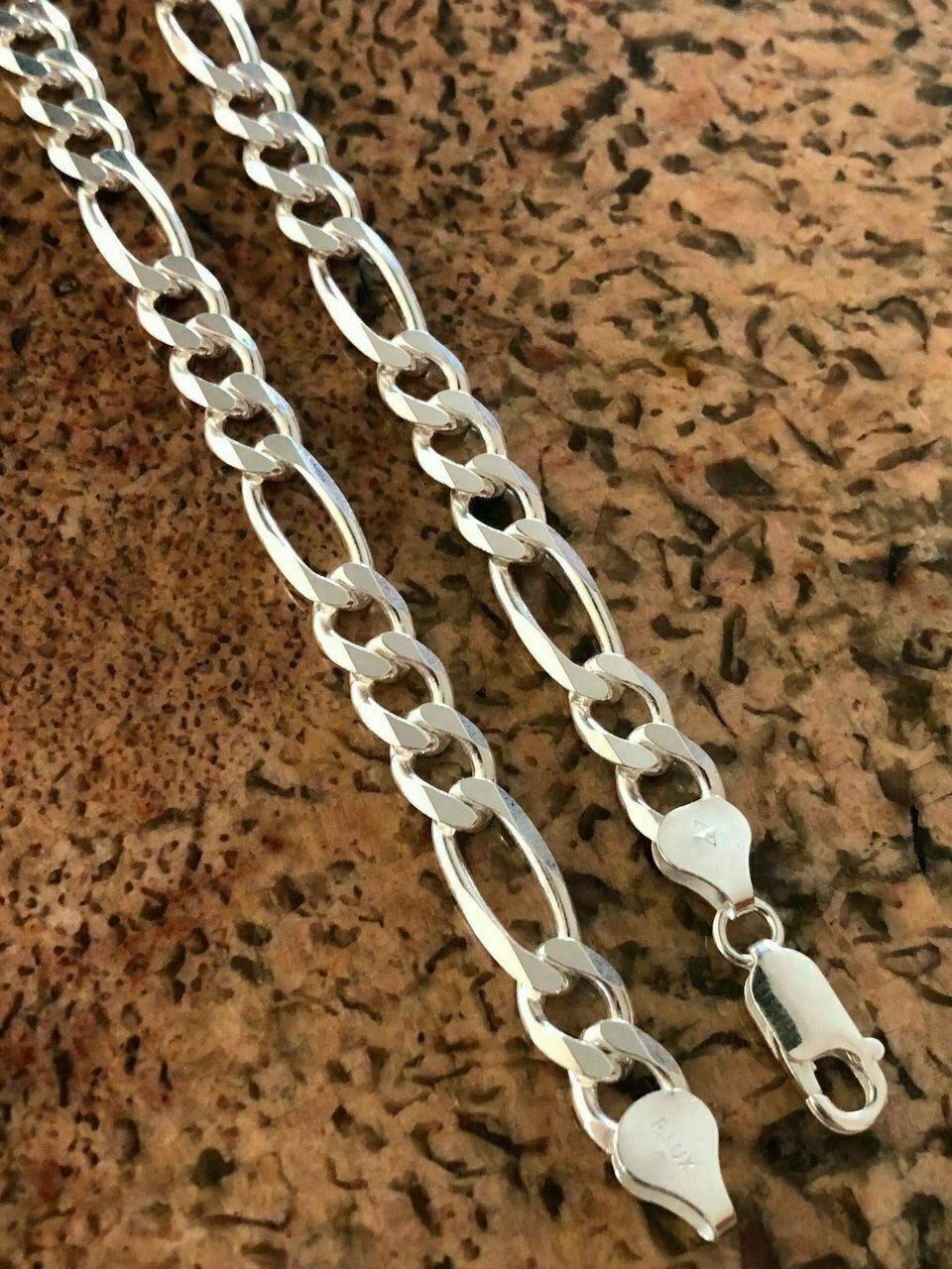 Men's Solid 925 Sterling Silver Figaro Chain Necklace ITALY