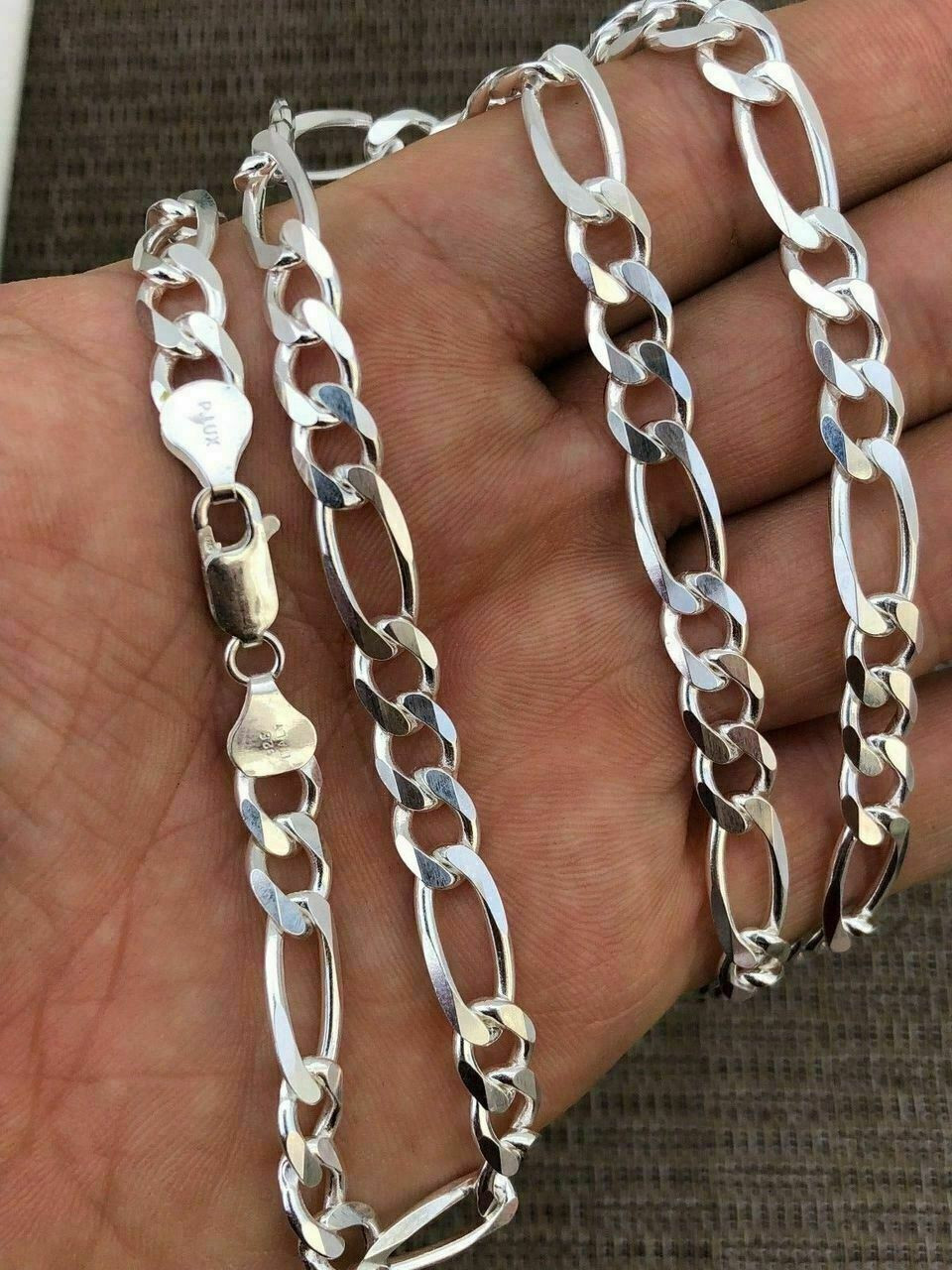 Sterling Silver Figaro Chain Necklace, Men 18 to 32 Inches, 10 mm Wide 32 Figaro Chain / Silver