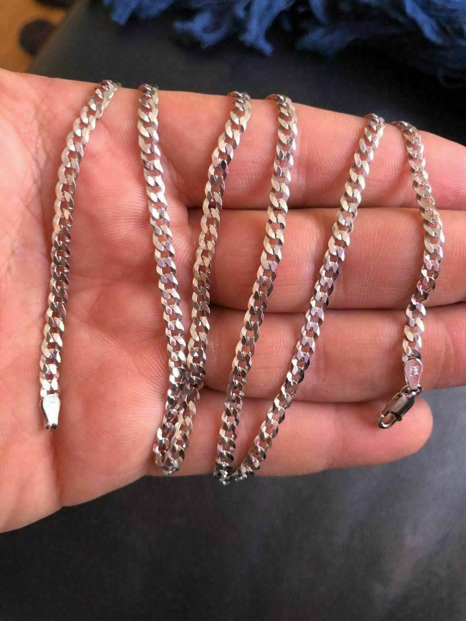 Mens Women's Flat Cuban Link Chain Solid 925 Sterling Silver 4mm ITALY  WHOLESALE