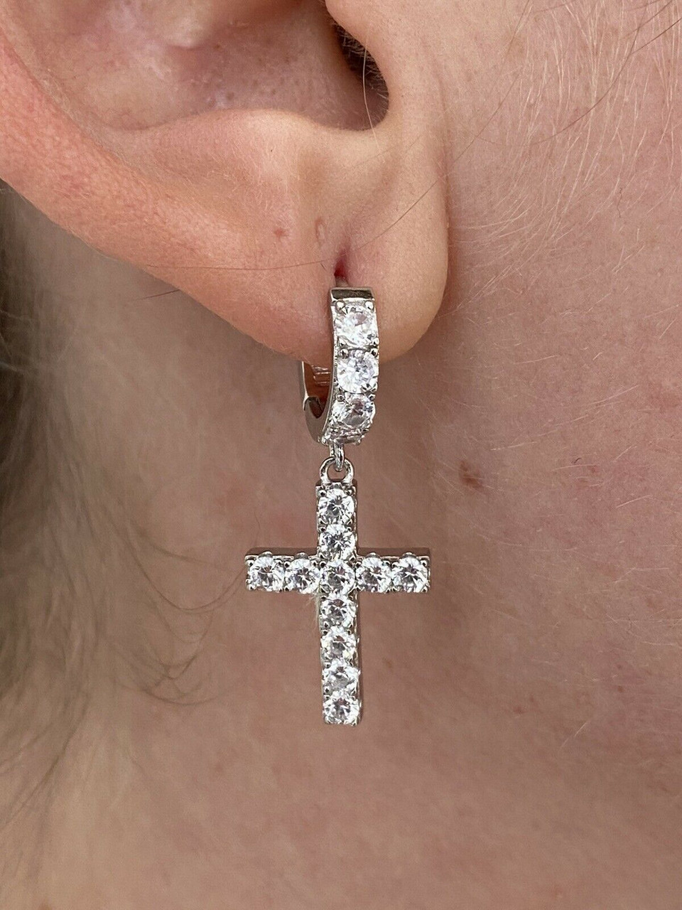 Cross drop store earrings mens