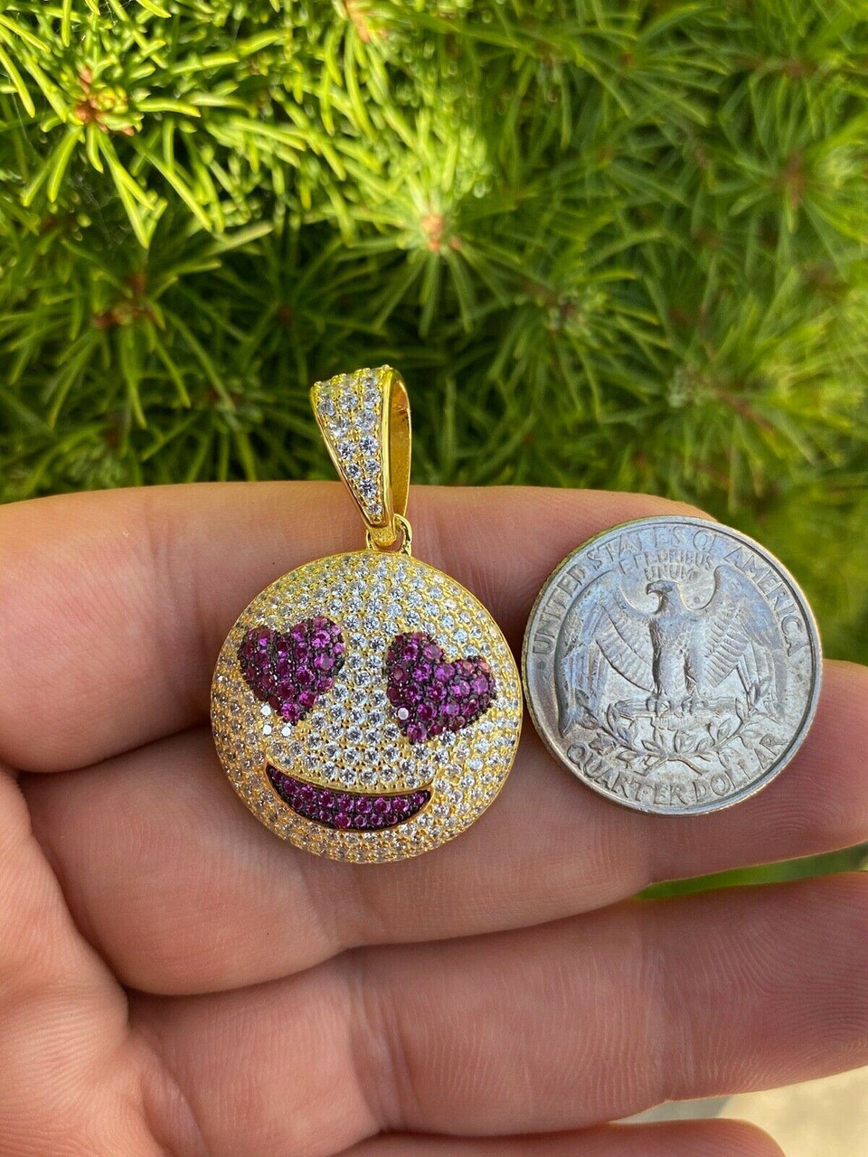 925 Silver Hip Hop Smiling Face Heart Eyes Emoji Love Necklace