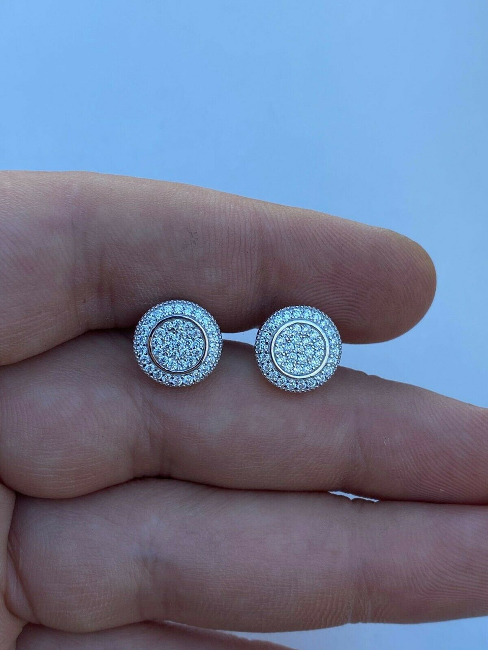 Real Solid 925 Silver Simulated Diamonds Mens Earrings Big Studs 14k Gold  Plated