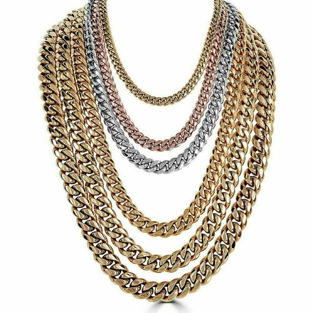 Cuban Link Chain for Men - Chunky Miami Cuban Chain Necklace， Custom  Available， 8mm Width, 21 inch Length, Stainless Steel 18K Gold  Plated/Silver