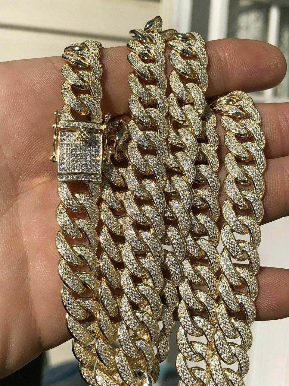 Mens Solid 925 Sterling Silver Iced Cuban Link Chain Flooded Out CZ 12mm  18-24