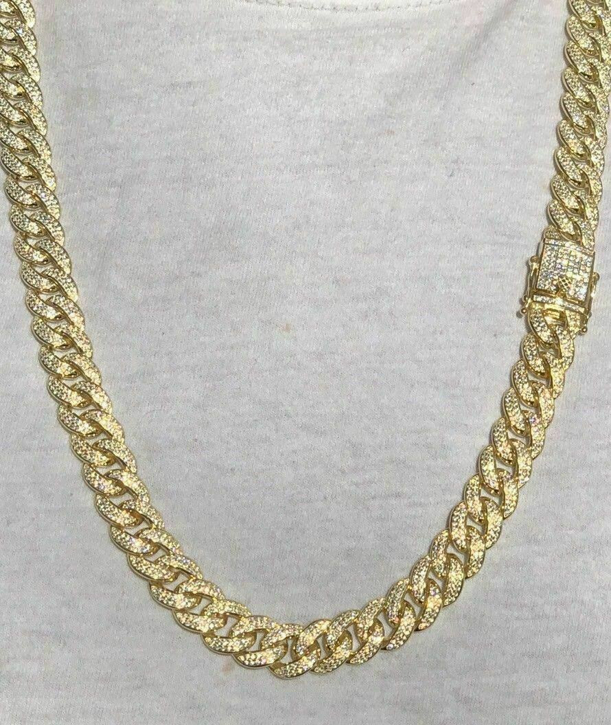 Mens Solid 925 Sterling Silver Iced Cuban Link Chain Flooded Out CZ 12mm  18-24