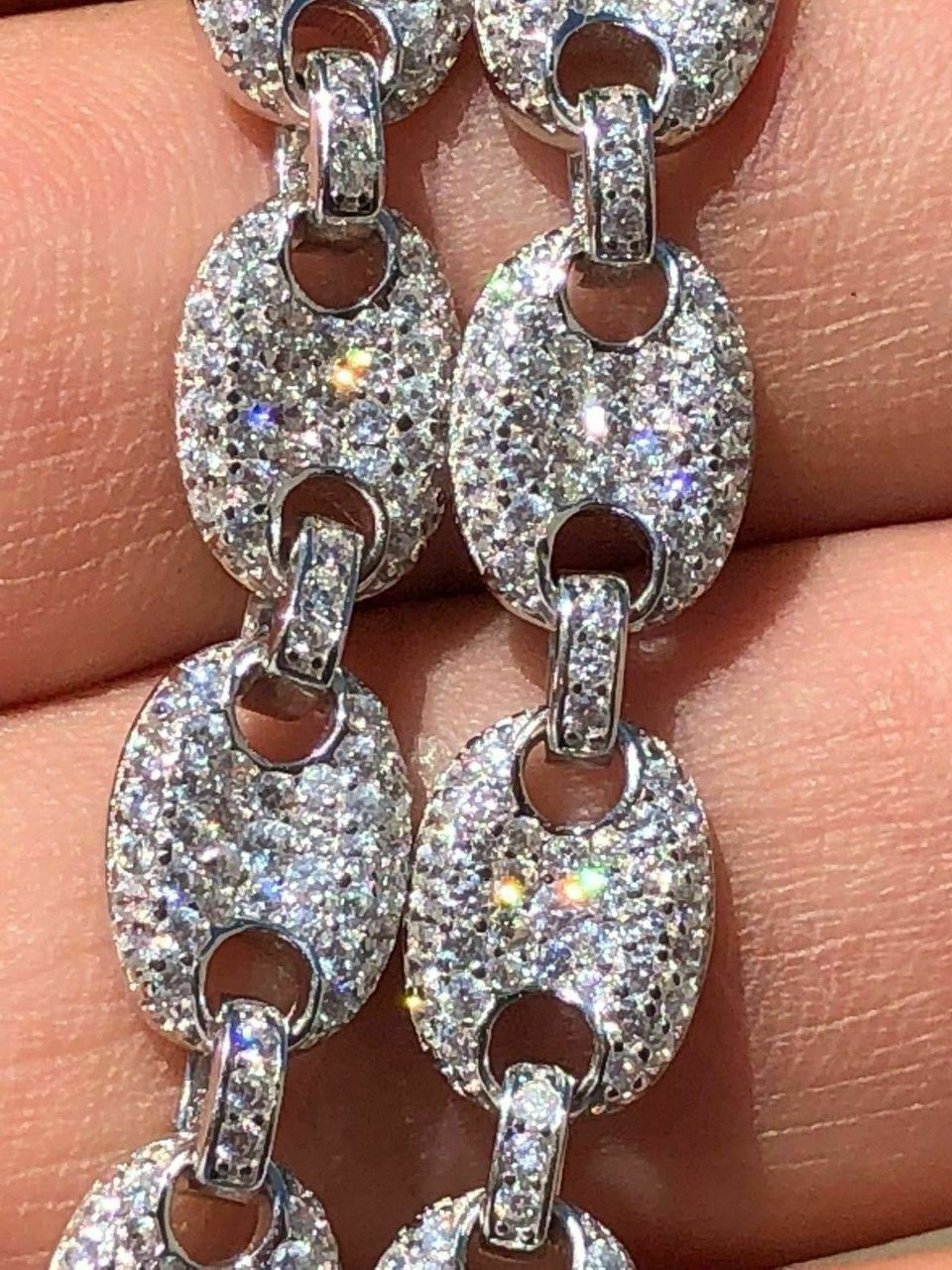 Men's Women's 8mm Gucci Link Bracelet Solid 925 Sterling Silver 5ct Diamond ICY