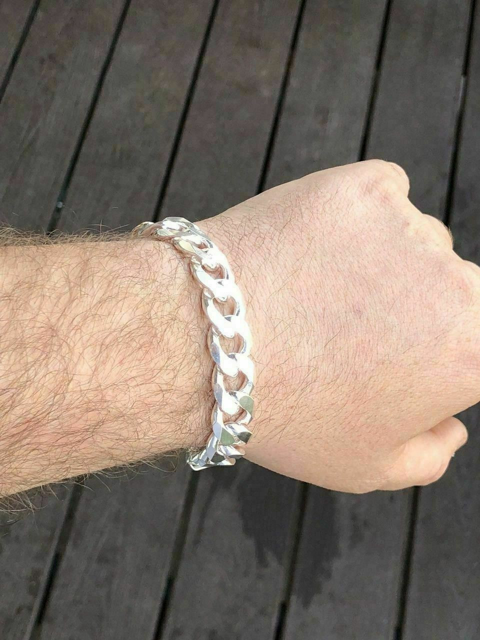 Men's Real Solid 925 Sterling Silver Miami Cuban Bracelet Heavy 8 in x 14  mm