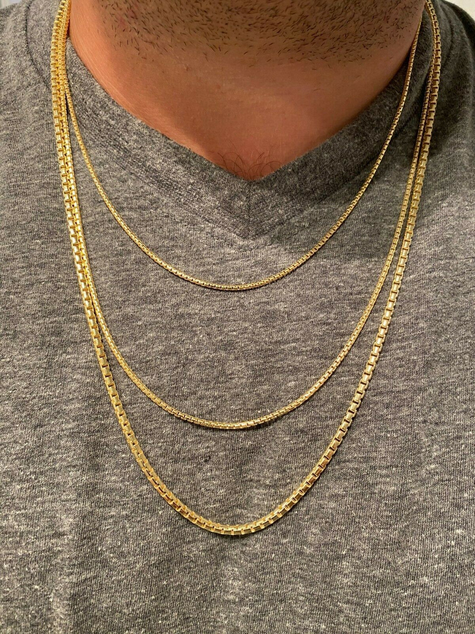 Mesnt Necklace Chains for Pendants, Gold Plated Chain Necklace, Iced Out  Box Chain, 3mm Gold Chain Necklace 16-30 Inches