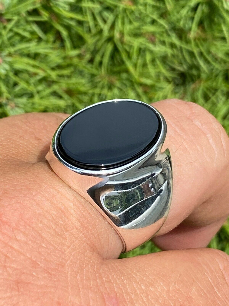 Men's Solid 925 Sterling Silver Real Black Onyx Signet Ring