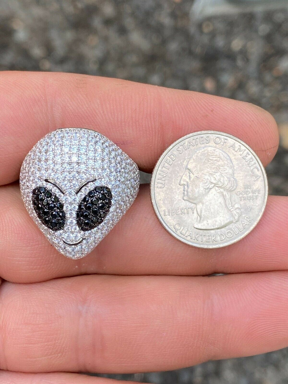 italiano silver inc real solid 925 sterling silver hip hop alien head emoji mens iced diamond ring 77791.1664372726