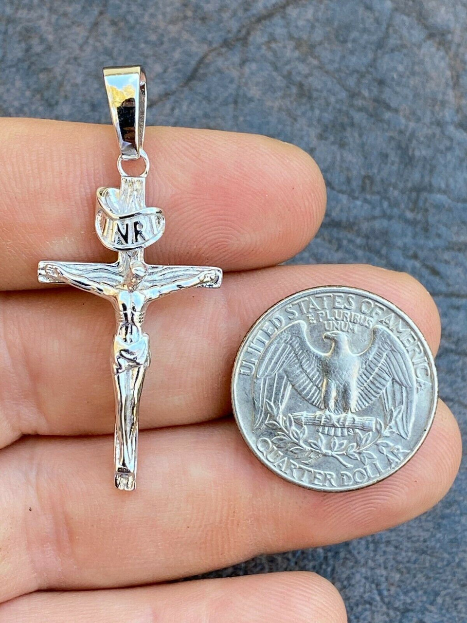 Real Solid 925 Sterling Silver Mens Cross Jesus Piece Crucifix Pendant  Necklace