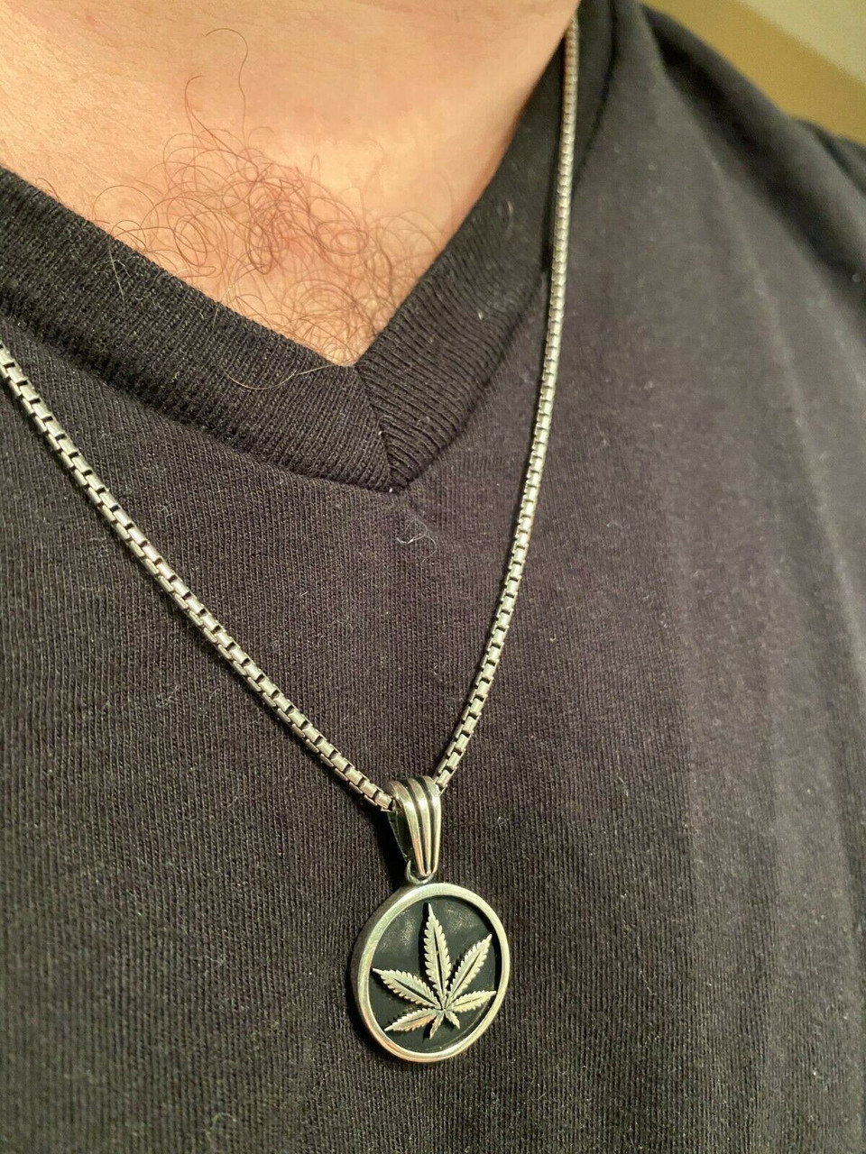 Solid 925 Sterling Silver Marijuana Weed Leaf Pendant Gold