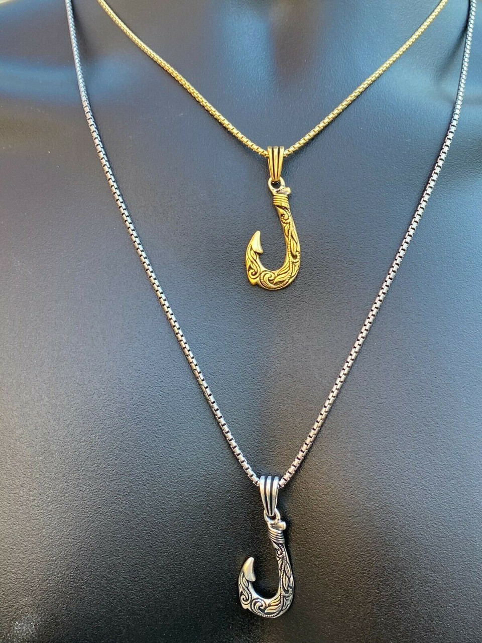 real solid 925 sterling silver hawaiian fishing hook large mens necklace gold 42414.1664389628