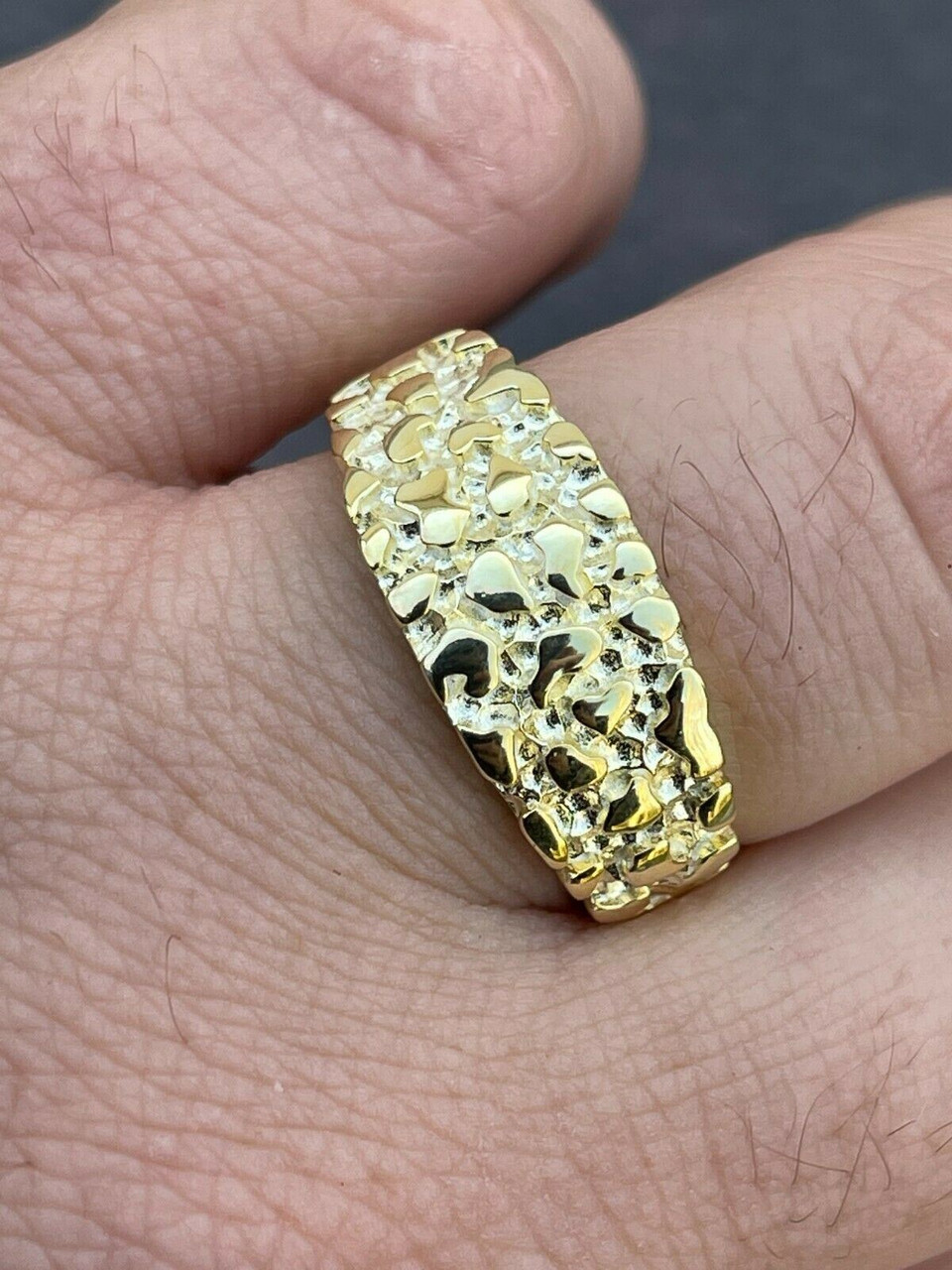 REAL Solid 925 Sterling Silver & 14k Gold Nugget Band Plain Pinky