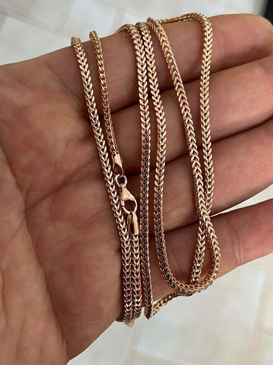 Franco Link Chain Real 14K Rose Gold Over Solid 925 Sterling Silver 2mm  Necklace