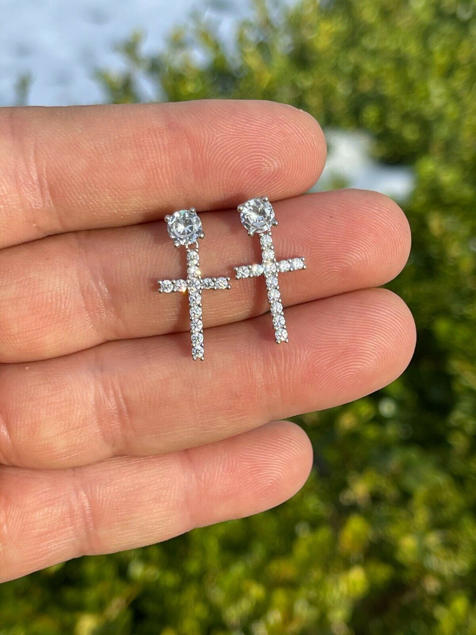 Diamond stud dangle cross earrings Clearance
