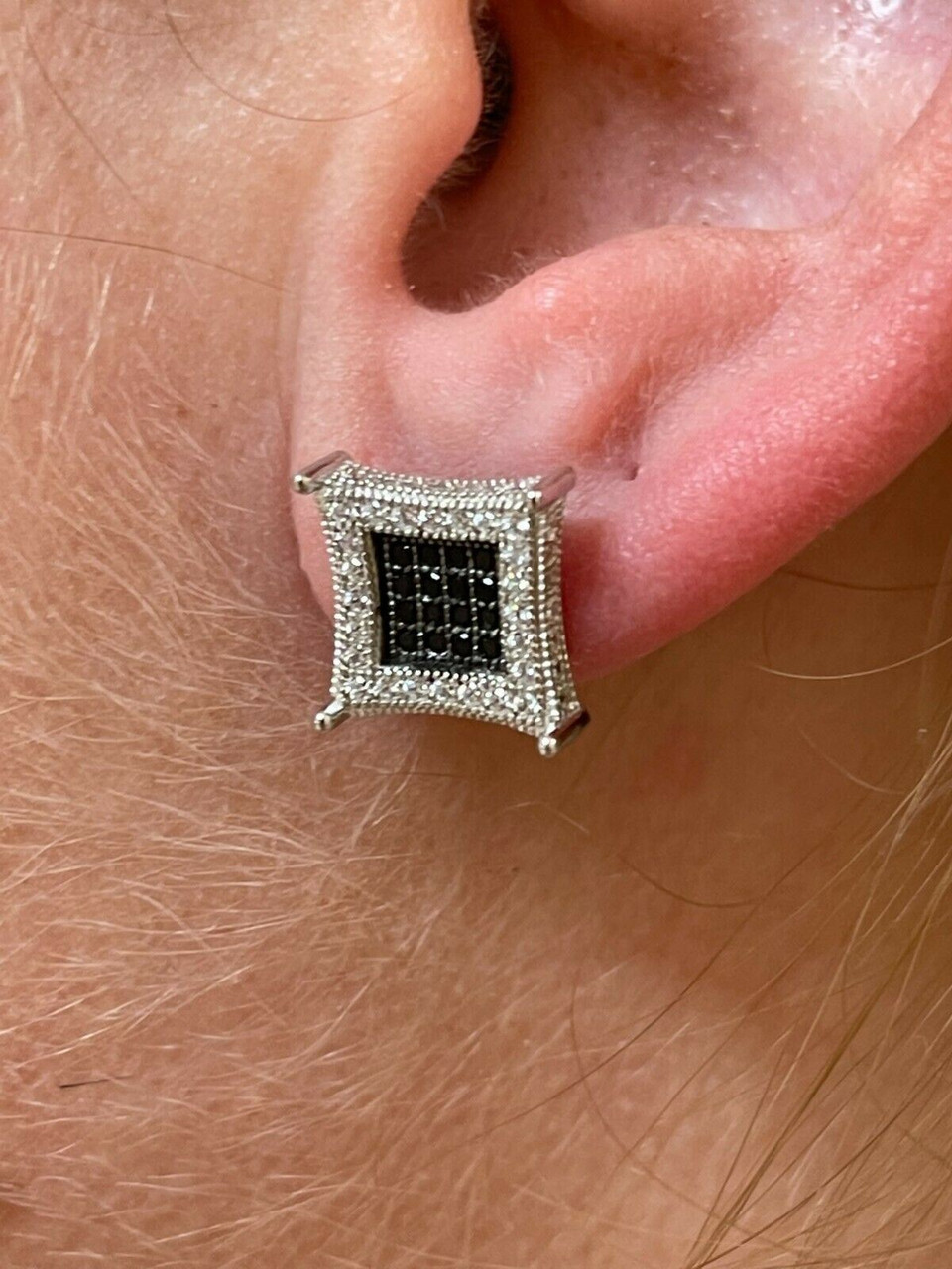 Black earrings, square black studs, silver stud earrings, diamond simu –  Foxford Jewellery