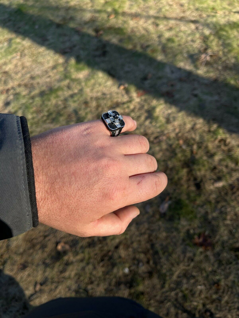 Large Real Solid 925 Sterling Silver Men's Baguette Black Diamond Ring ...