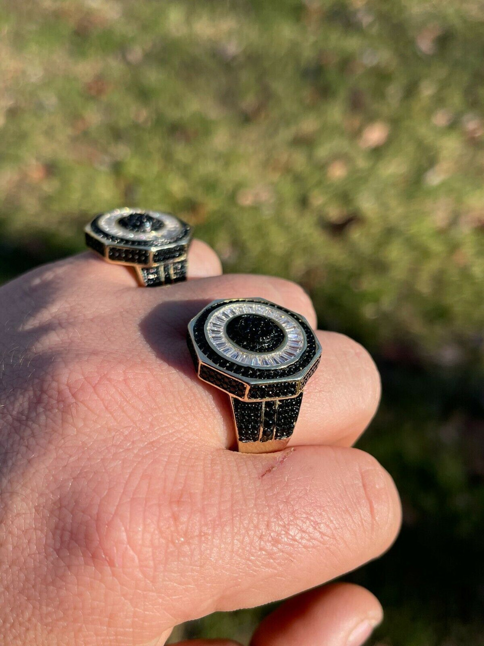 Black Plated Chunky Nugget Pinky Ring, Size 7-15