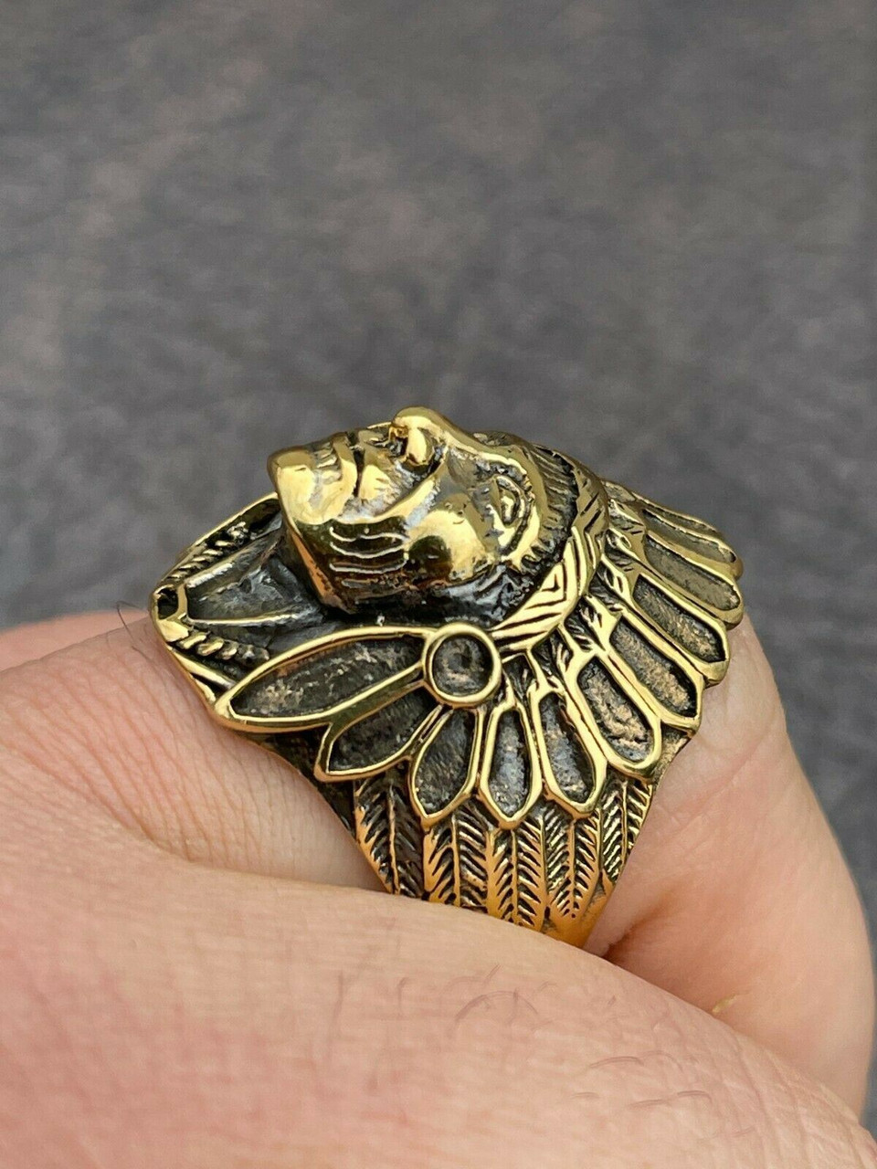 Gold indian store chief head ring