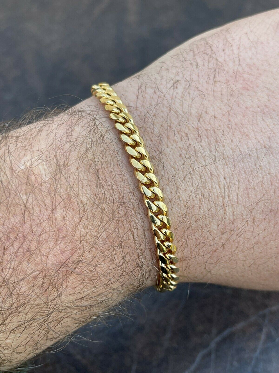New Mens 10K 2 Tone Gold Gold Handmade Hollow Cuban Link Bracelet (6.5MM)  9