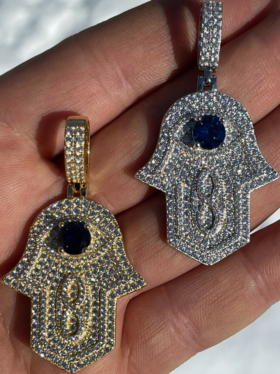 Evil Eye Hamsa Hand Necklace With Diamonds