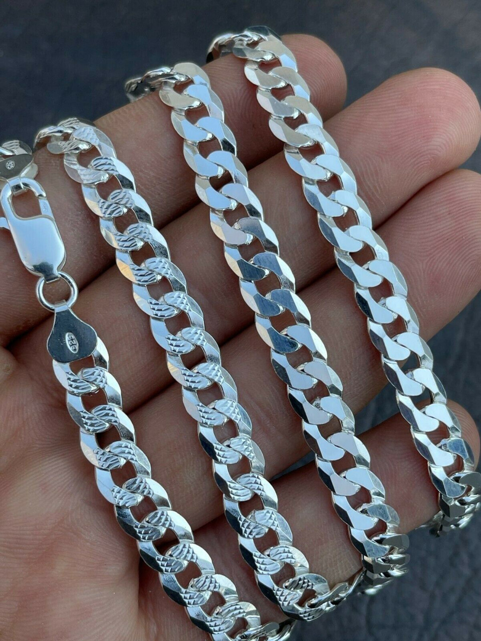 8mm 925 Sterling Silver Men's Diamond Spiked Cut Rolo Shiny Link Chain - 16