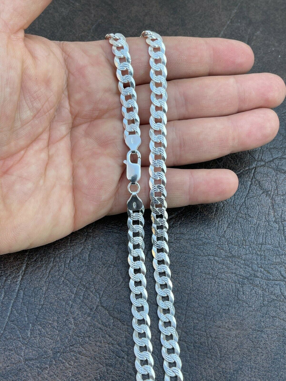 8mm 925 Sterling Silver Men's Diamond Spiked Cut Rolo Shiny Link Chain - 16